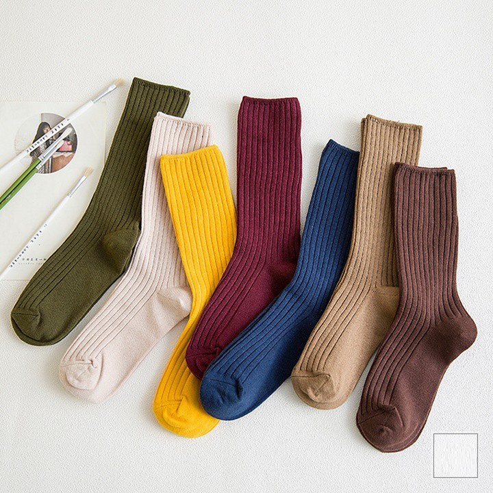 [16 MÀU] Tất Nhún Gân To Hàn Quốc Nam Nữ - Kiểu Dáng Vintage - Vớ Len Gân Đũa Cổ Cao - La mode