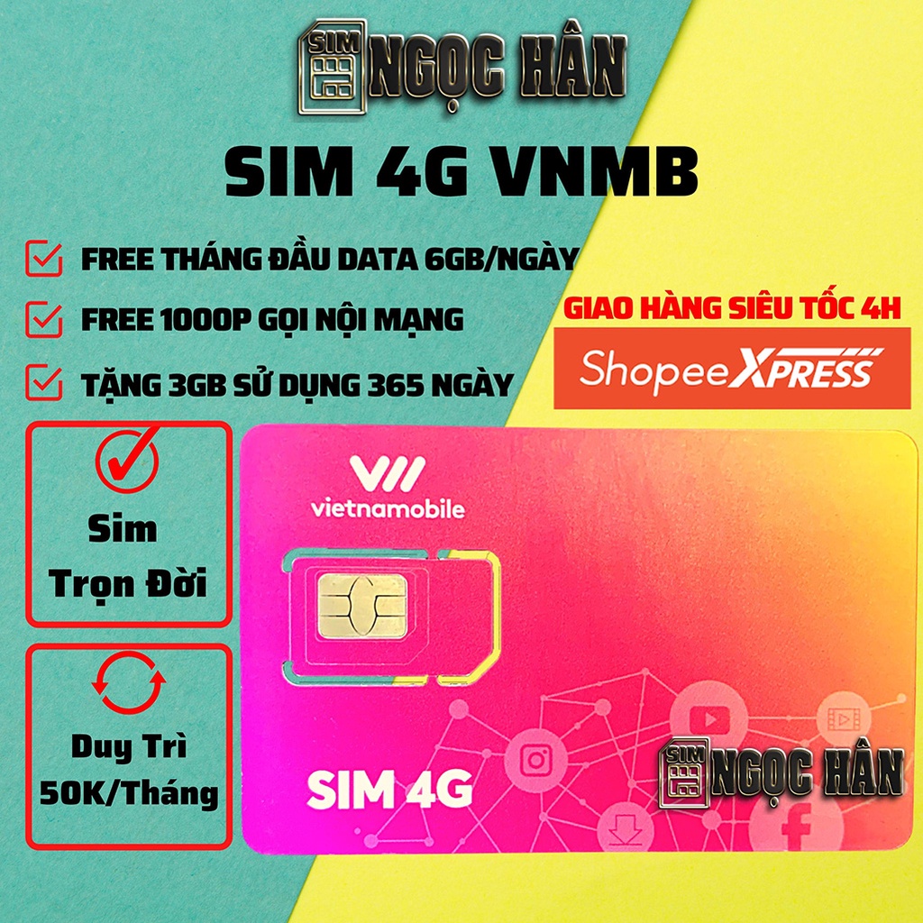 Siêu Thánh Sim 4G Vietnamobile Shopee - Gói Cước Trọn Đời/ Siêu Thánh Up - 180GB DATA - 6GB/NGÀY - SIM NGỌC HÂN