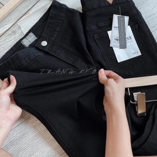 Quần jean nữ đen trơn co giãn | BigBuy360 - bigbuy360.vn