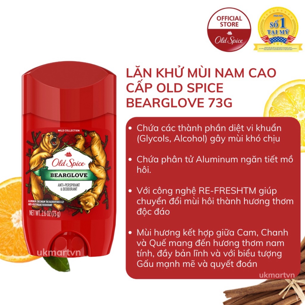 Sáp Khử Mùi Old Spice Ngăn Tiết Mồ Hôi Nhiều Mùi Hương Bearglove I Wolfthorn I Timber I Fiji 73g