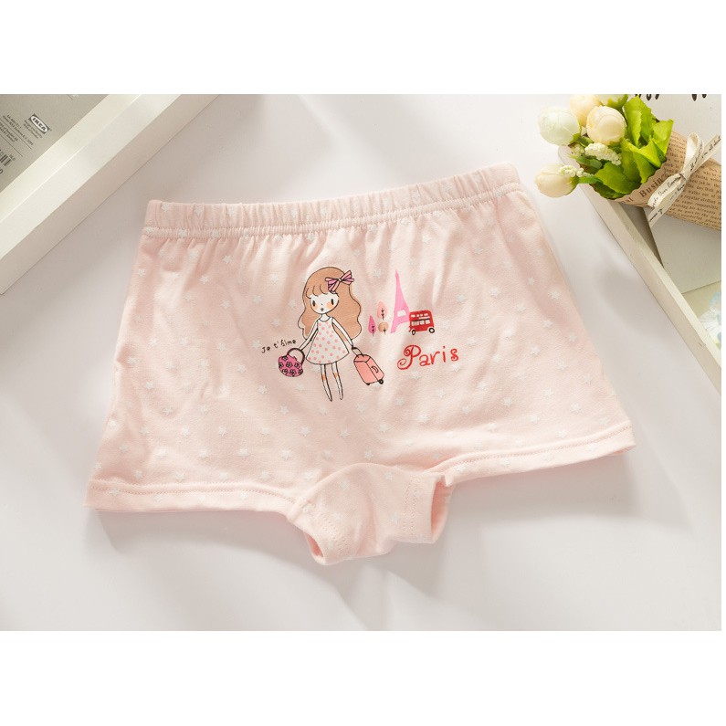 Combo Hộp 4 quần lót dạng đùi vải cotton Hàn Quốc cho bé gái mẫu I Love Paris