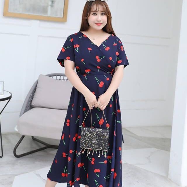 Đầm cherry xẻ tà bigsize🍒🍒🍒 có hình thật