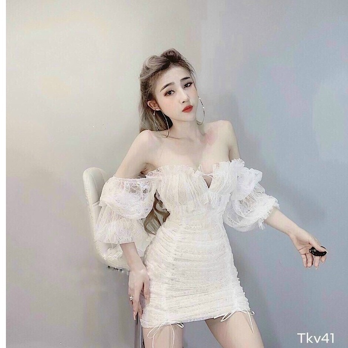 Đầm ôm body ren nhún tôn dáng cực sexy đi chơi dự tiệc sang chảnh