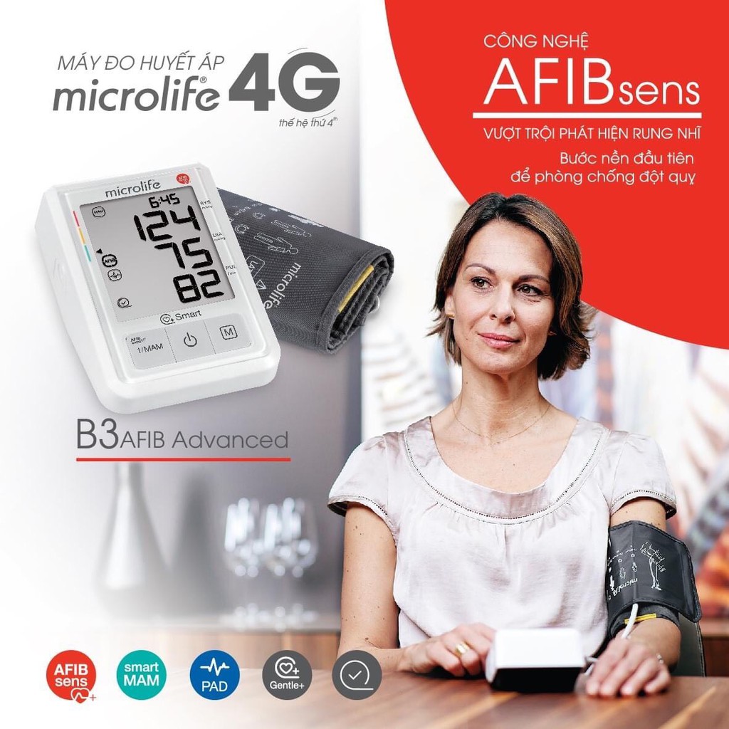 Máy đo huyết áp Microlife B3 Afib Advance cảnh báo đột quỵ (AFIB)- Công nghệ Thụy Sỹ - Hàng chính hãng