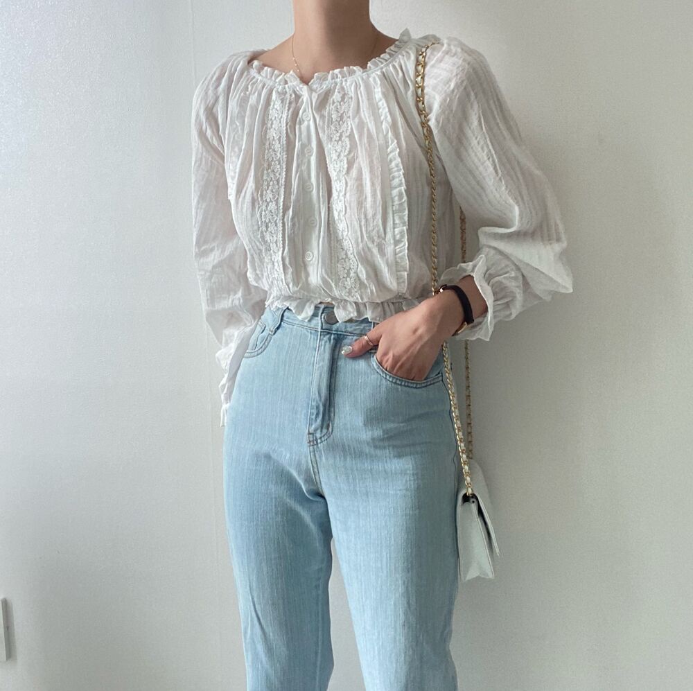 Áo Kiểu Trễ Vai Phối Ren Phong Cách Pháp Thời Trang Mùa Hè 53818