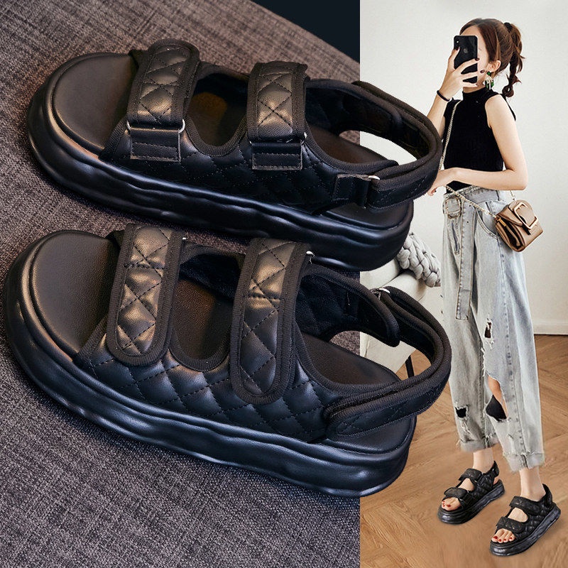 Giày Sandal Đế Mềm Dày Quai Dán Thời Trang Hàn Quốc 2022 Cho Nữ