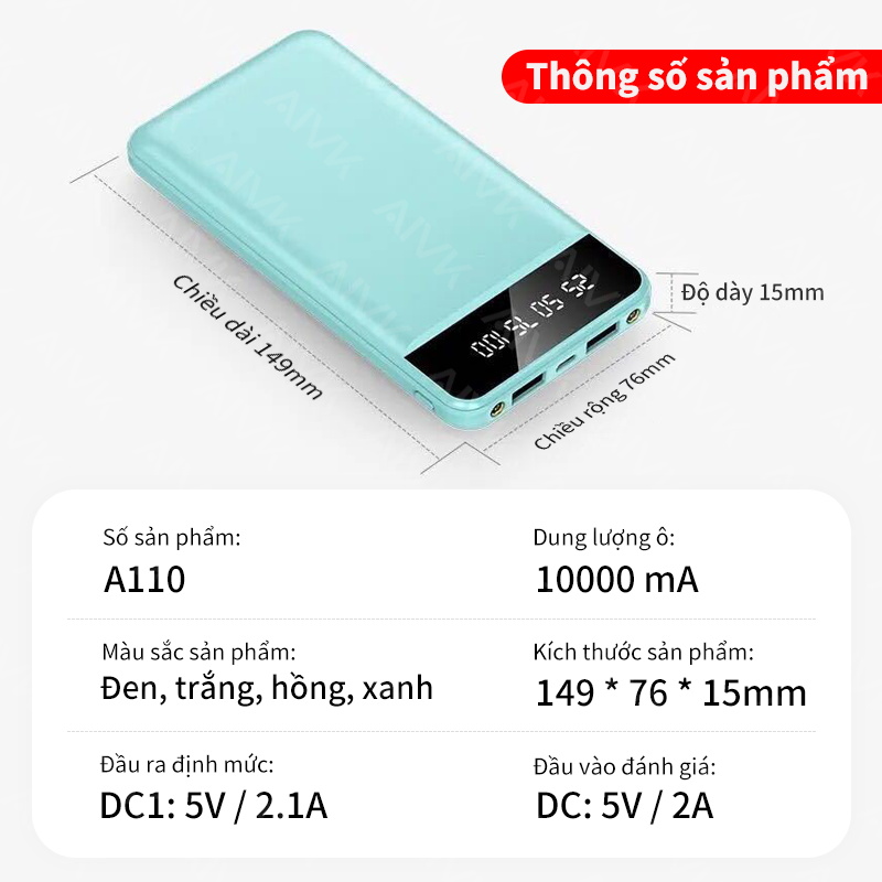 Sạc dự phòng Aivk Remax có màn hình led dung lượng 10000MAH cao cấp