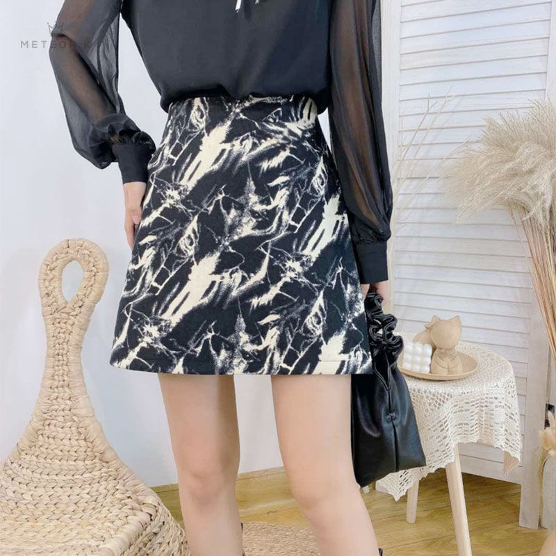 Chân váy chữ A hoạ tiết mực in phong cách Hàn Quốc thời trang