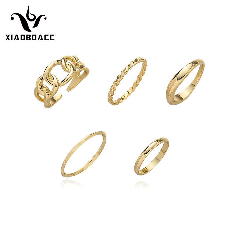 XiaoboACC 5 Nhẫn dạng mở mạ vàng 18K không gây dị ứng
