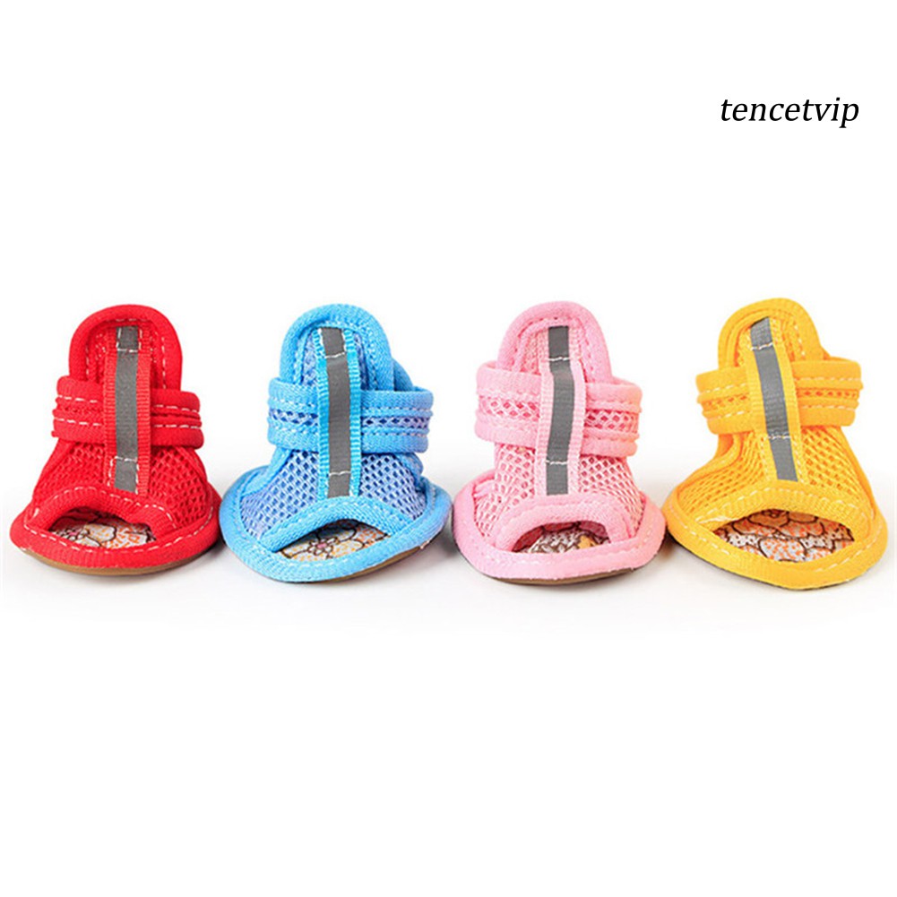 Set 4 giày sandal đế cao su phối lưới chống trượt thoáng khí thời trang dành cho thú cưng