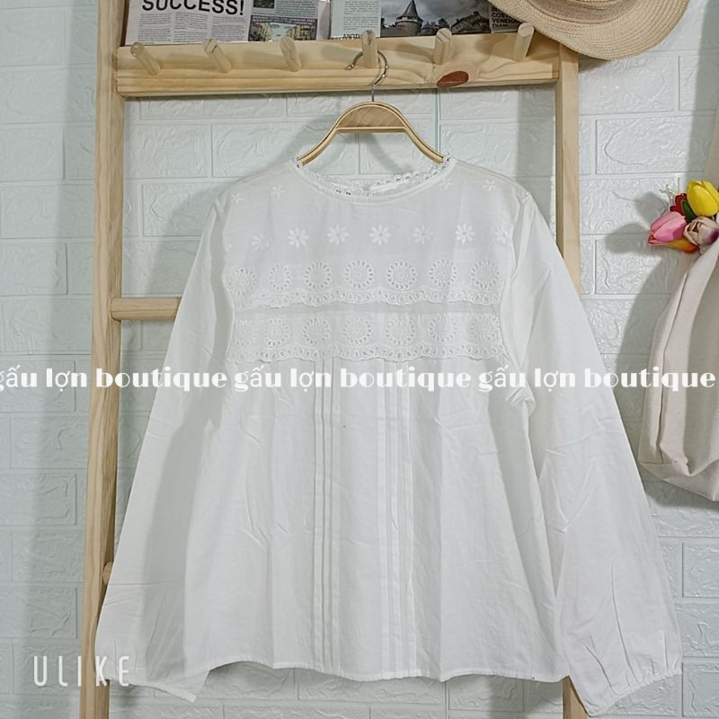 áo kiểu ren ngực thêu hoa vintage ảnh thật