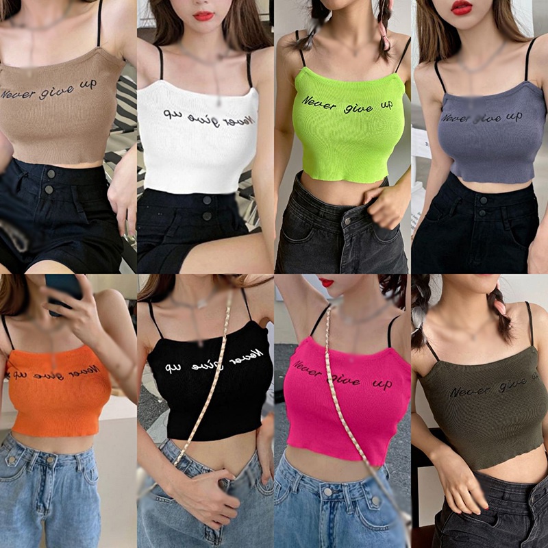 Áo Croptop Dệt Kim Dáng Ôm Thêu Chữ Phong Cách Hàn Quốc Quyến Rũ Cho Nữ