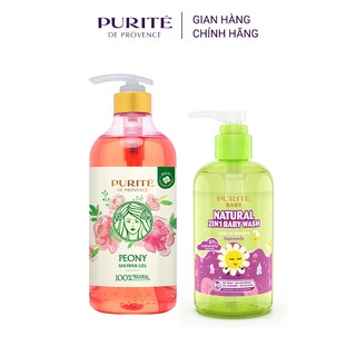 Combo Sữa Tắm Purité Thiên Nhiên Mẫu Đơn 850ml+Sữa Tắm Purité Baby Cúc La Mã 500ml