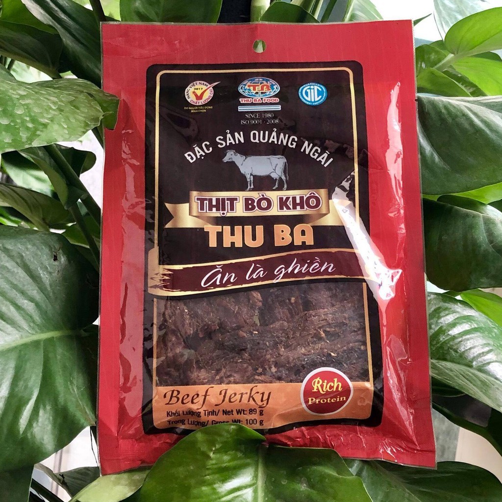 Bò khô Thu Ba, khô bò que, miếng, cay vừa, hàng Việt Nam chất lượng cao, đặc sản Quảng Ngãi đồ ăn vặt Timishop