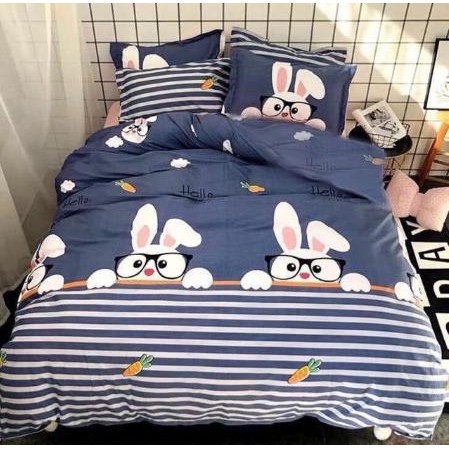 Bộ Ga Gối Mẫu 2021 cotton poly 1m6x2m,1m8x2m-HCM thỏ đeo kính