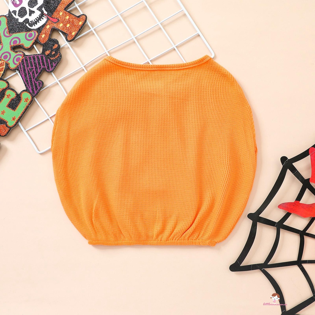 Áo thun không tay cổ tròn hình quả bí ngô phong cách Halloween thời trang cho bé trai và bé gái 6TH-4T