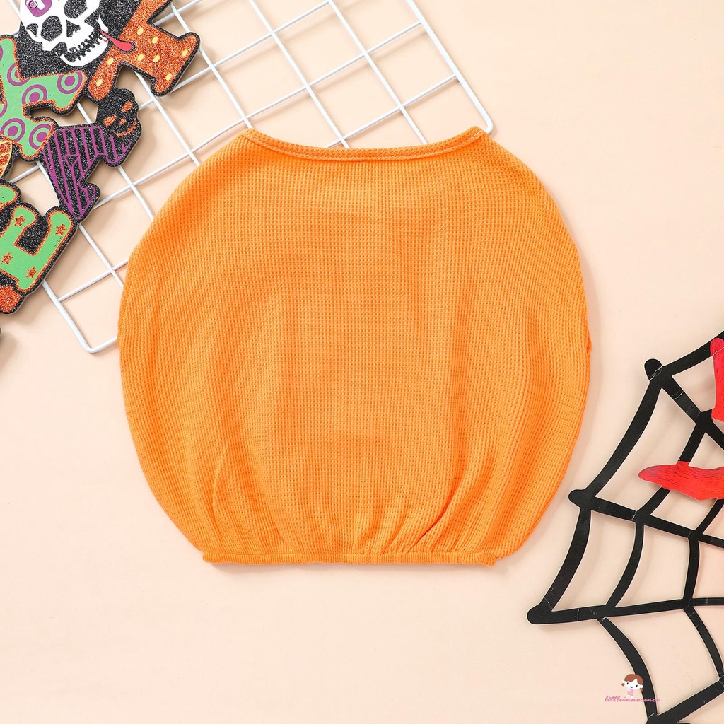 Áo Tank Top Cổ Tròn Không Tay In Hình Quả Bí Ngô Halloween Dành Cho Bé 6 Tháng Đến 4 Tuổi