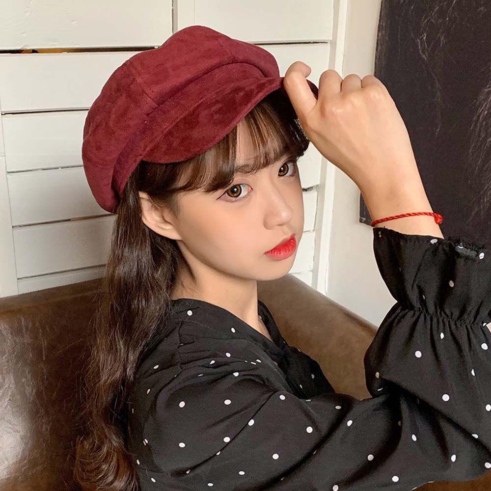 Mũ Beret Màu Trơn Khóa Kim Loại Tròn Ấm Áp Thời Trang Thu Đông