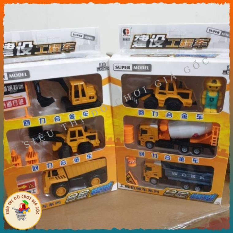 Đồ chơi Bộ sưu tập 3 xe ô tô công trường, xe cẩu, xe bom, xe tải, máy bay, xe bồn bê tông