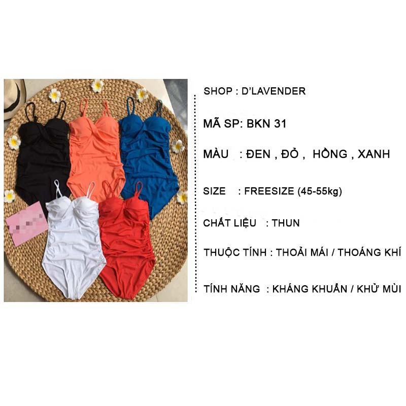 Bikini Đi Biển, Đồ Bơi Nữ 1 Mảnh Thân Liền Nhún Ngực Hai Dây Gọng B D'LAVENDER BKN 31