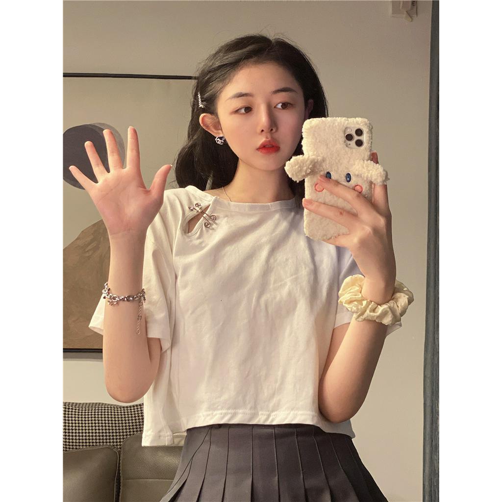 Áo Croptop Tay Ngắn Dáng Rộng Che Khuyết Điểm Thời Trang Cho Nữ