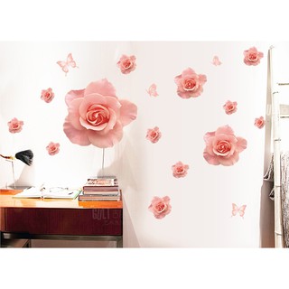 Decal dán tường hoa hồng phấn