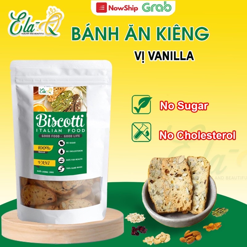 Bánh BISCOTTI 500gr vị vani ElaQueen - Bánh ăn kiêng giảm cân cho người béo, tập Gym,Keto/das,tiểu đường,ăn vặt, ăn sáng