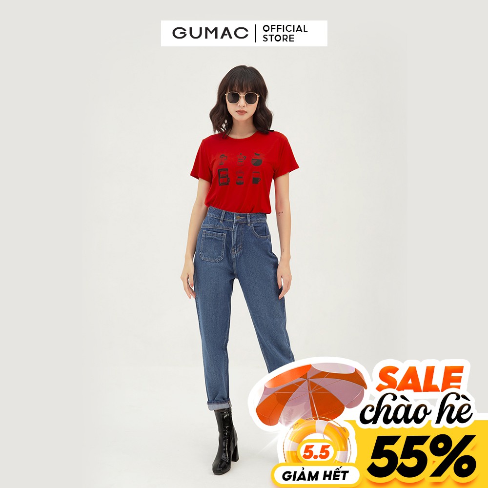 [Mã WABRGU100 giảm 15% đơn 249K tối đa 100k] Áo thun nữ in ấm trà GUMAC thiết kế năng động kiểu basic màu đỏ ATB357