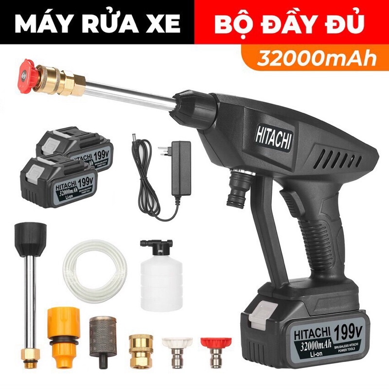 Máy Rửa Xe Dùng Pin Hitachi 199V – Công suất 1400W – Máy Bơm Nước Đa Năng – Rửa Xe, Tưới Cây – Bảo Hành 12 Tháng