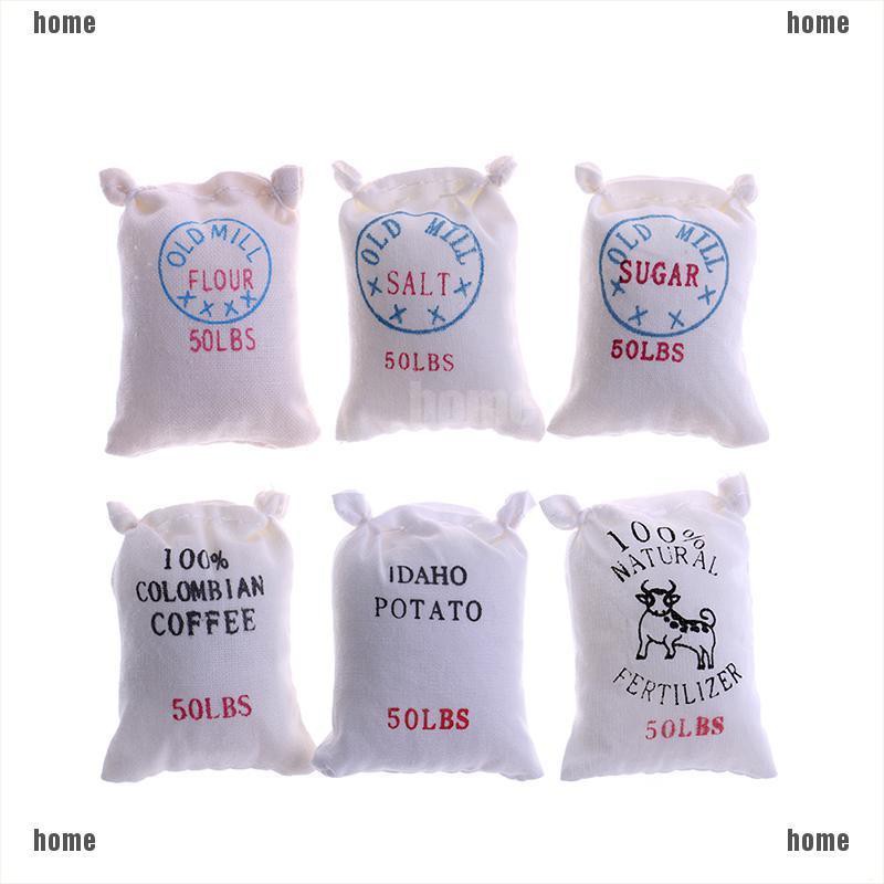 Bộ 6 Mô Hình Túi Đường / Bột / Muối / Khoai Tây mini Cho Nhà Búp Bê