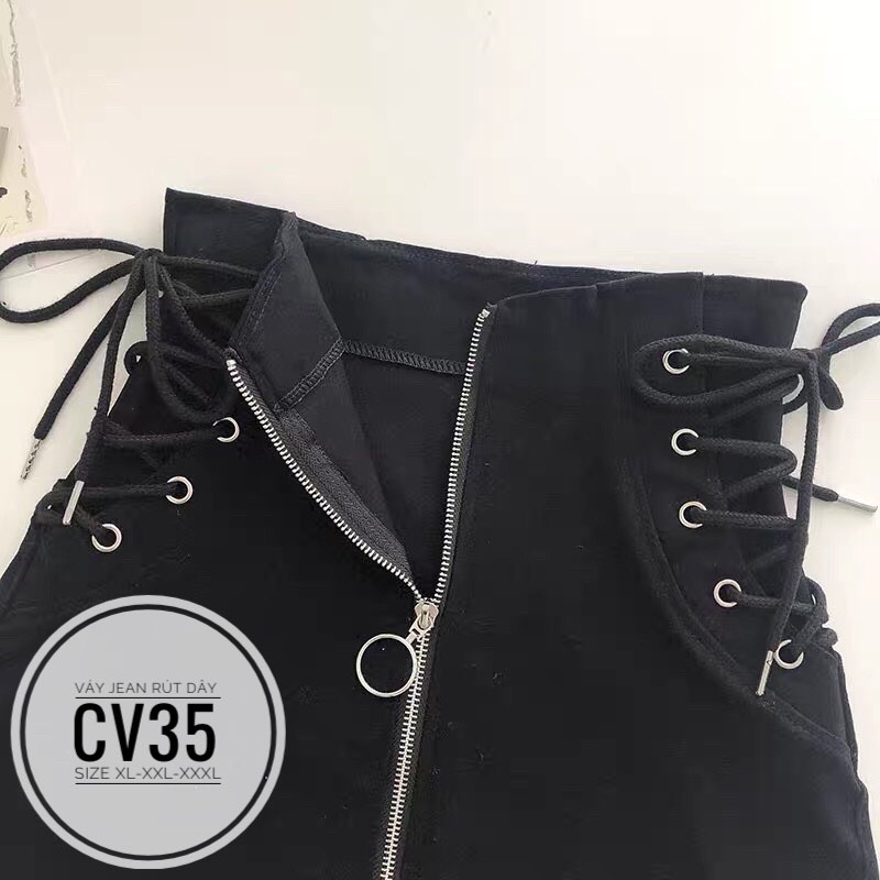 [Ảnh thật] 60-90kg Bigsize VÁY JEAN RÚT DÂY THỜI TRANG CV35