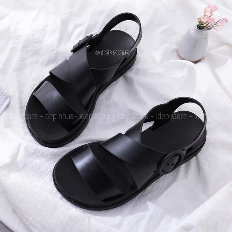 Giày Sandal Nữ Nhựa Dẻo IDEP Đi Mưa Hapu (Đen, Hồng, Kem) - GL008