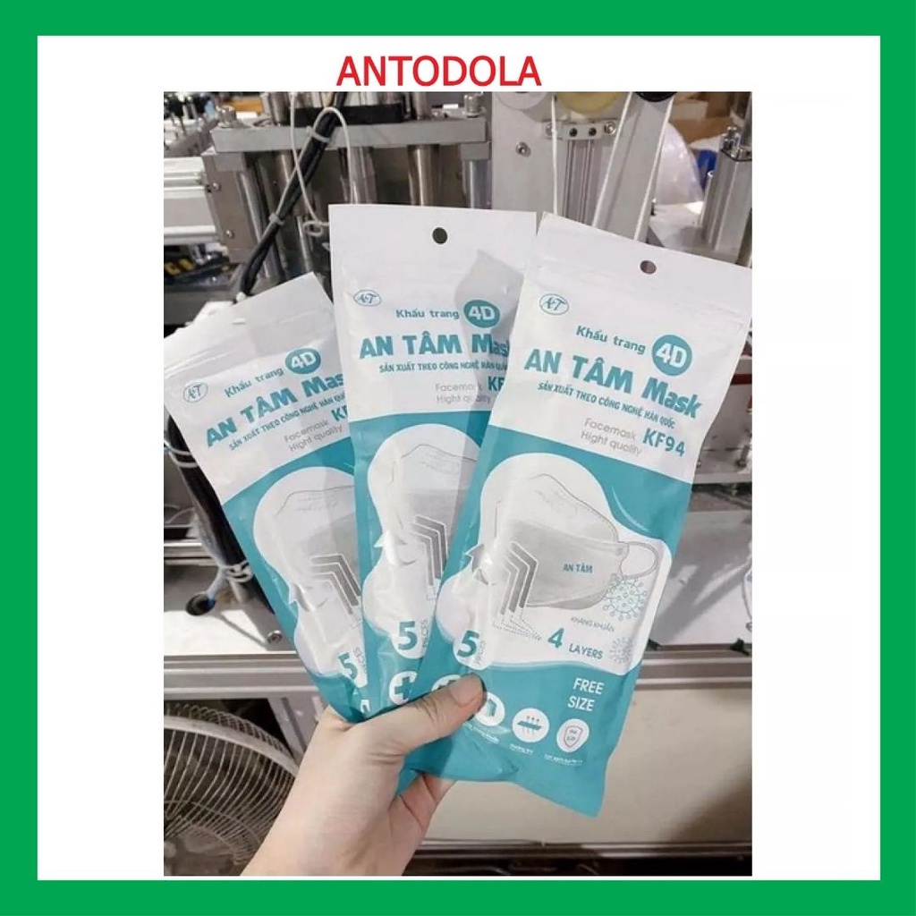 Khẩu trang An Tâm, Khẩu Trang Y Tế 4D KF94 Cao Cấp Kiểu Hàn Quốc 4 Lớp Kháng khuẩn, kháng bụi mịn 95%,Combo nguyên thùng