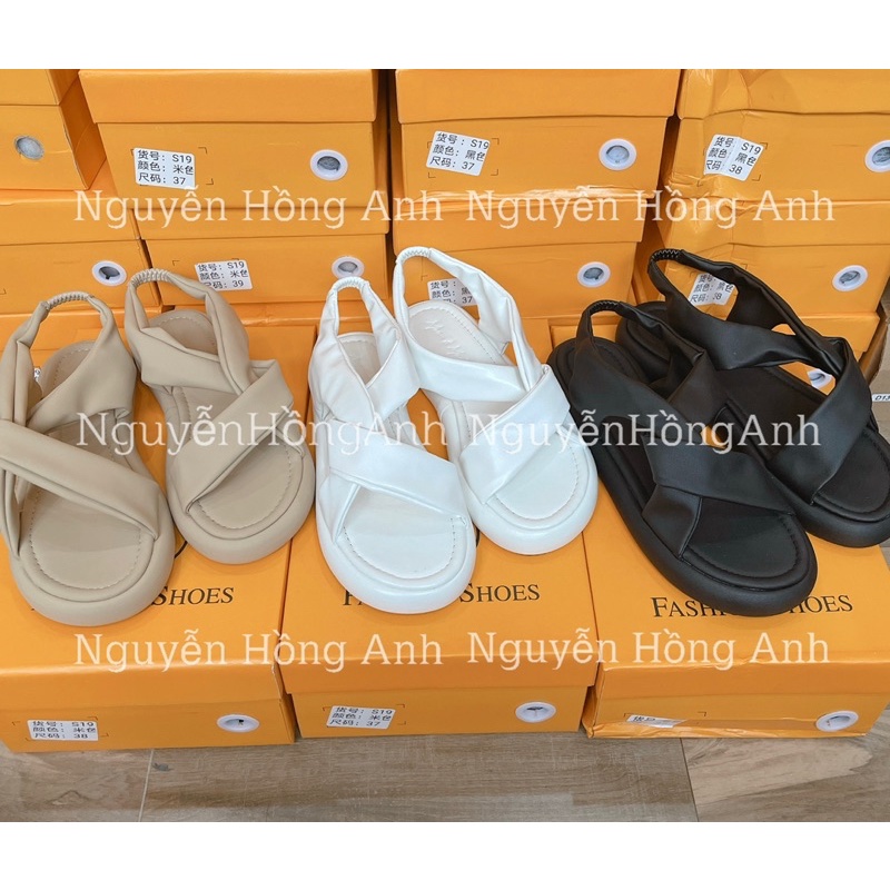 sandal (xăng đan quai hậu) quai da vạt chéo đế vát cao 5p (FULL HỘP- hàng QC) cho nữ sd199