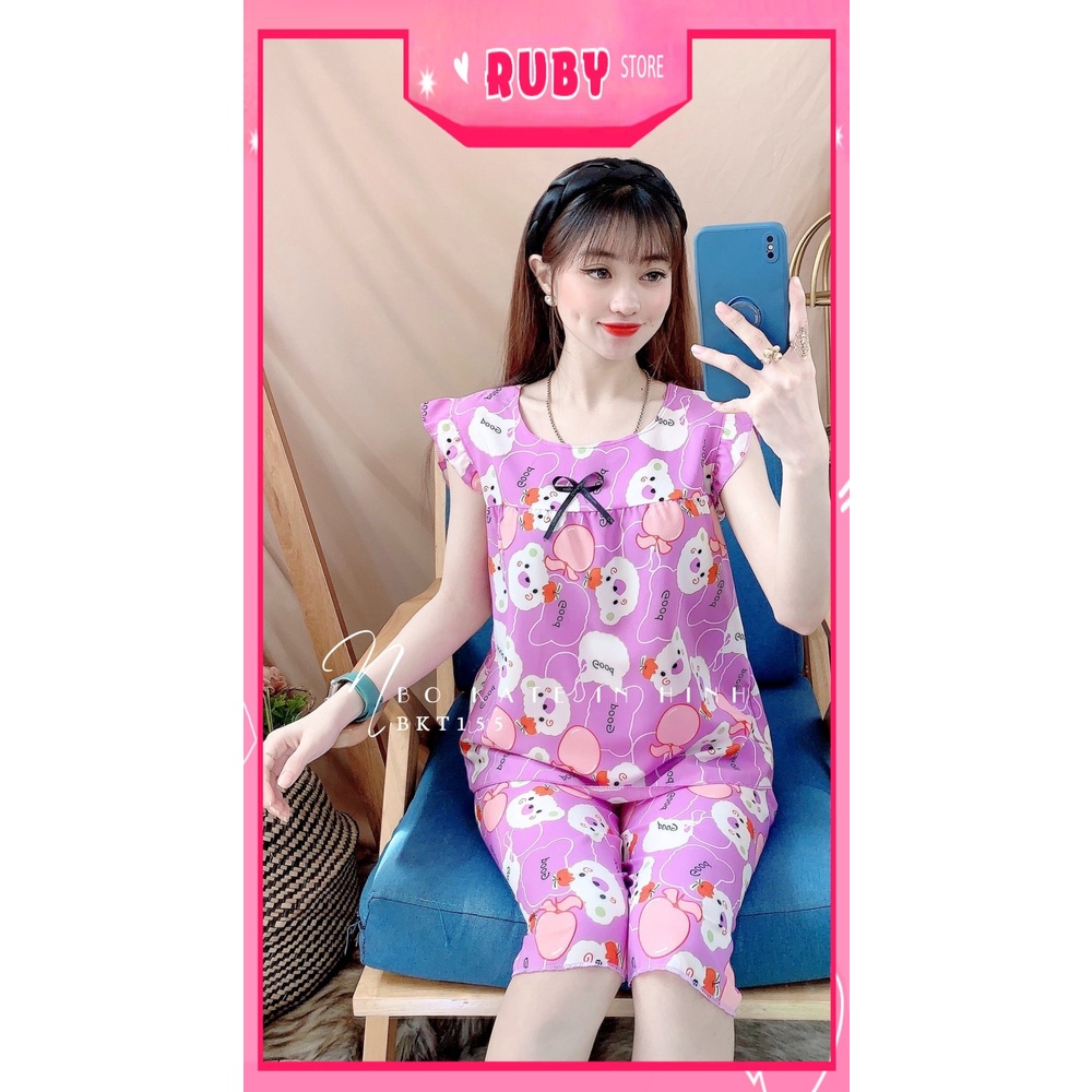 Đồ bộ nữ mặc nhà chất kate mềm mát in hình gấu hojta hình dễ thương Bộ kate lửng BKT155
