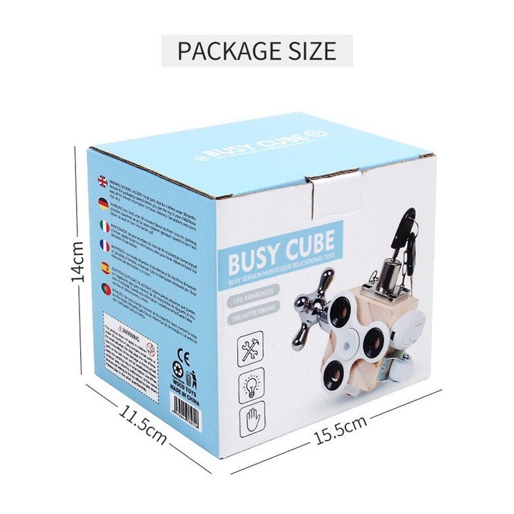 Hộp Bận Rộn Busy Cube Chất Liệu Gỗ Tự Nhiên An Toàn Cho Bé