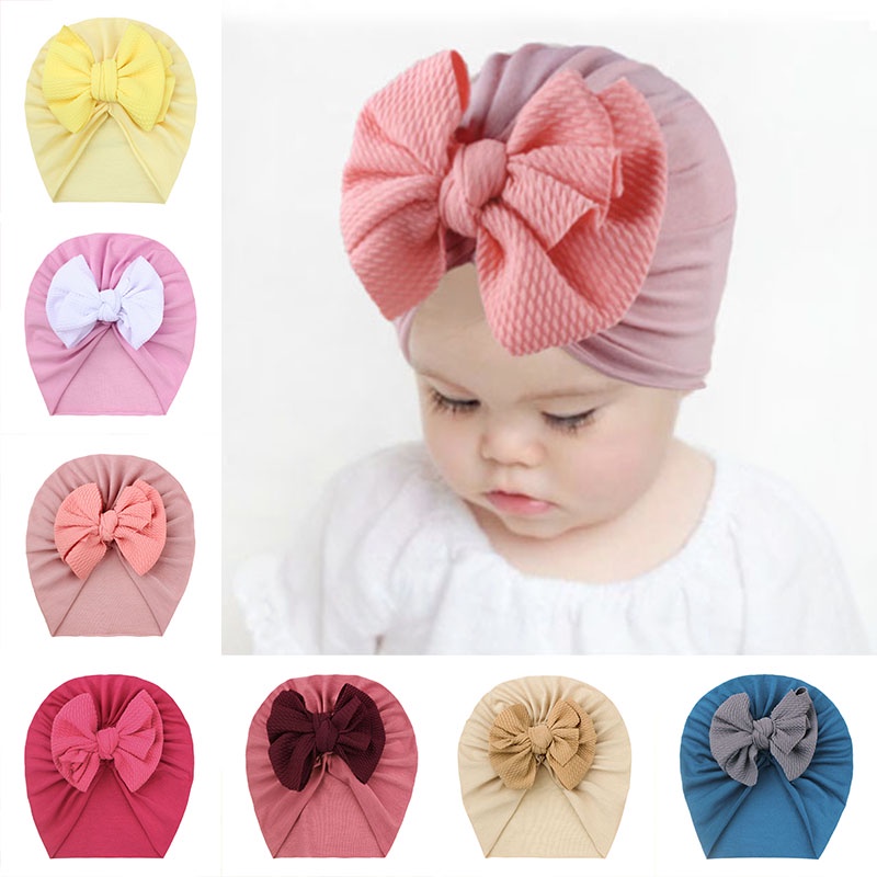 Mũ Turban Mềm Thắt Nơ Thời Trang Xuân Hè Cho Bé Gái Sơ Sinh