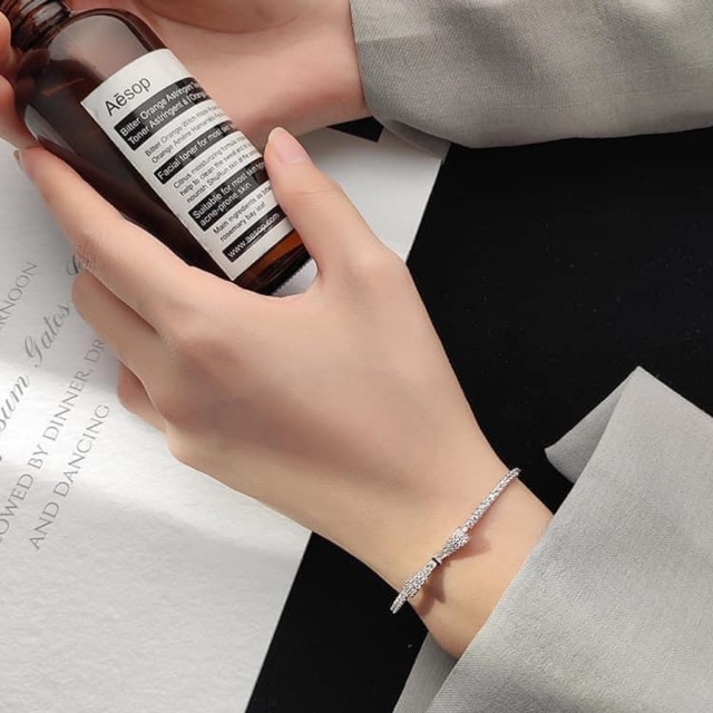 Lắc tay nữ bạc ta nơ siêu xinh, thiết kế dây rút điều chỉnh theo cỡ tay Mainomi Shop Bạc Xinh