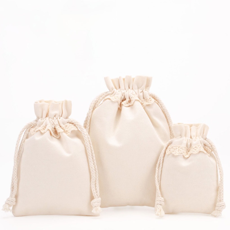 QQ Túi Dây Rút Đựng Kẹo Bằng Cotton Phối Ren Có Thể Tái Sử Dụng Cho Dịp Halloween