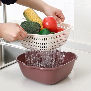 Set rổ 6 món gồn rổ nhựa + chậu hình TRÒN + VUÔNG ráo nước hai lớp cao cấp tiện lợi