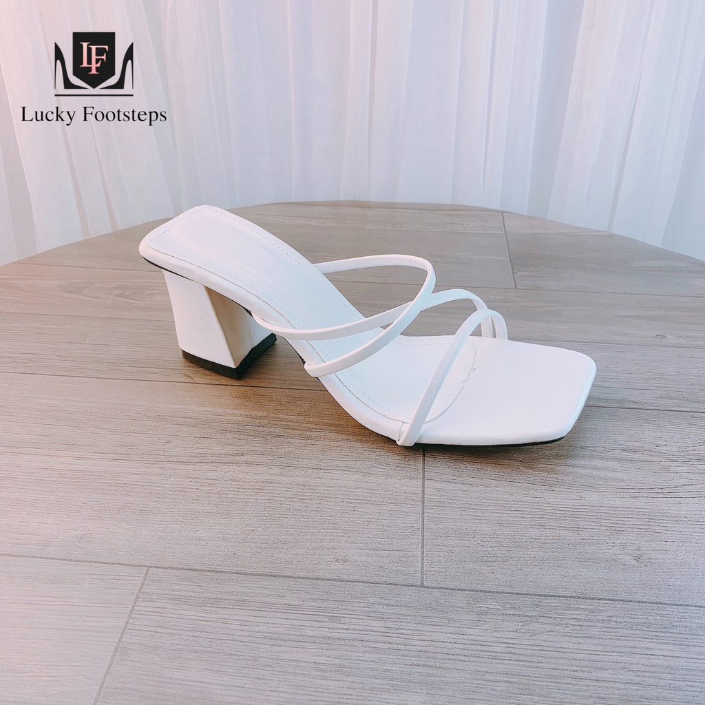 Sandal guốc cao gót Lucky quai phối dây chéo gót vuông 7p - v88