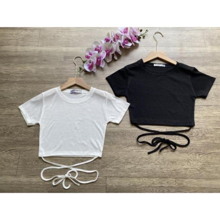 Áo croptop nữ dây quấn bụng tay ngắn [HÀNG THẬT GIÁ THẬT]