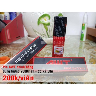 Cell pin chính hãng awt 18650 2600mah - xả 50a, công suất cao