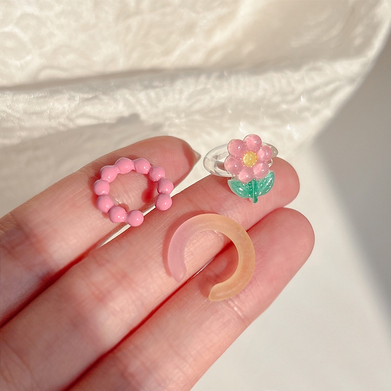 Set 3 Khuyên Tai Hình Bông Hoa Màu Sắc Gradient Phong Cách Hàn Quốc Dành Cho Nữ