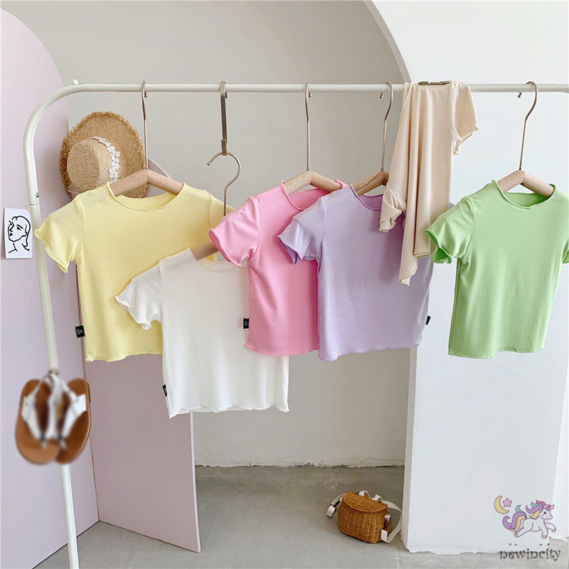 Áo thun tay ngắn màu trơn macaron thời trang Hàn Quốc dành cho bé gái