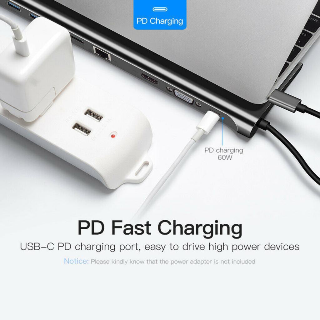 10 trong 1 HUB 4K USB Type C đến USB 3.0 TF HDMI VGA RJ45 Mini DP Docking Station cho MacBook cho Huawei