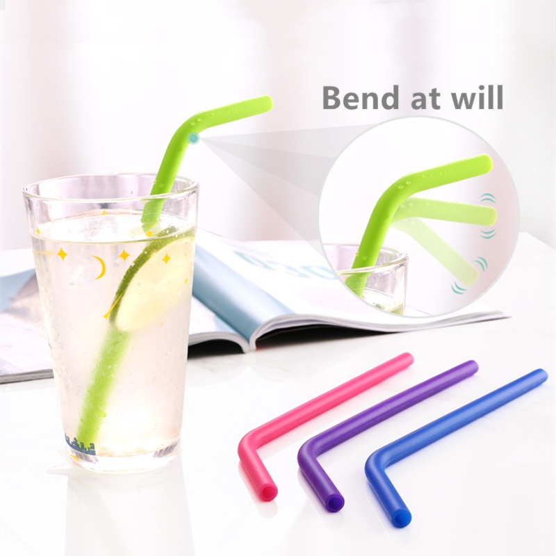 Bộ 6 Ống hút silicon bảo vệ môi trường ống hút silicone tái sử dụng