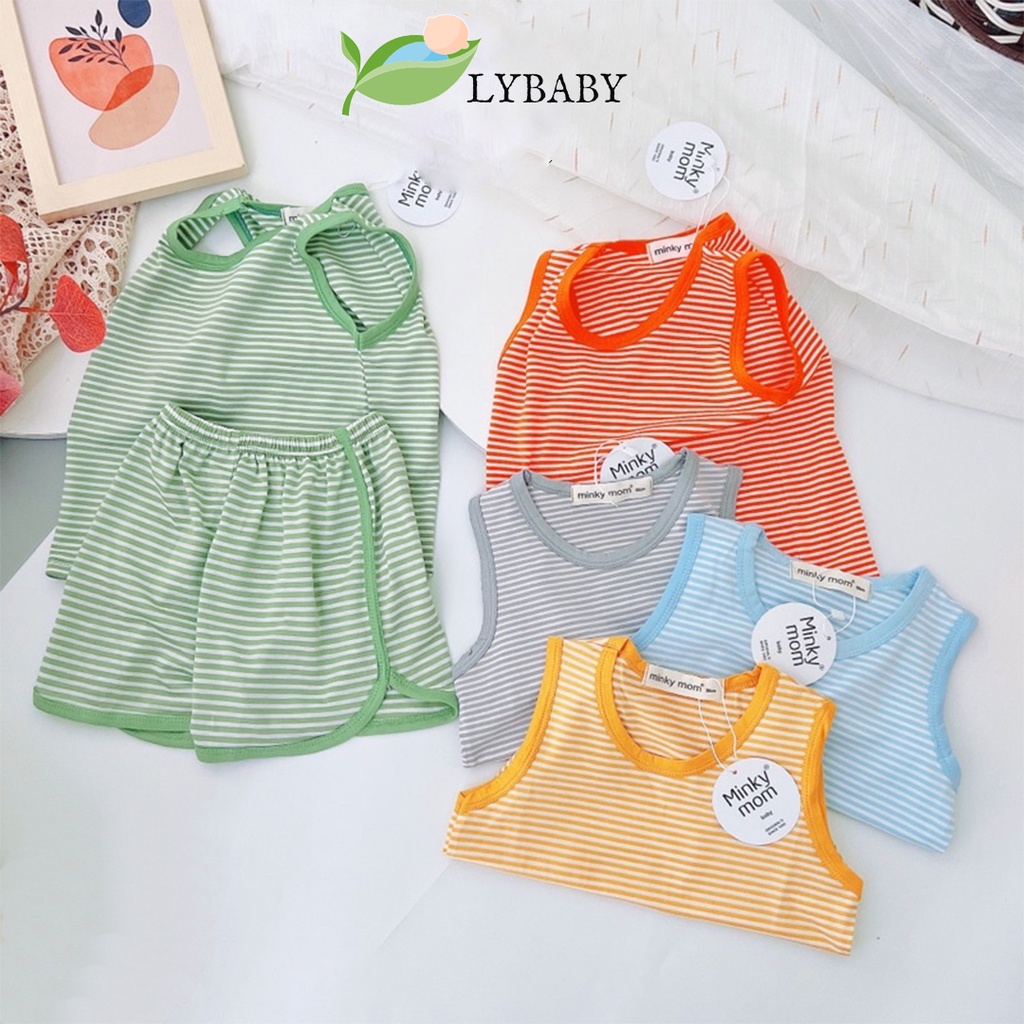 Bộ ba lỗ bé trai bé gái LYBABY vải thun lạnh kẻ nhiều màu bộ quần áo cho bé 3 lỗ mặc hè thoáng mát BBL05