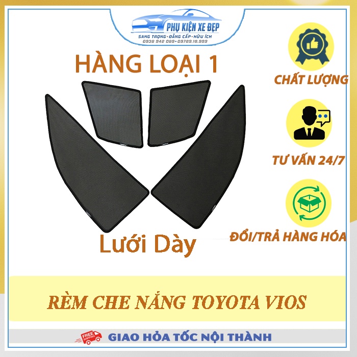 Rèm che nắng ô tô NAM CHÂM theo xe Toyota Vios ⚡ HÀNG LOẠI 1 - LƯỚI DÀY ⚡ - Combo 4 tấm chắn nắng - VIỆT NAM SẢN XUẤT