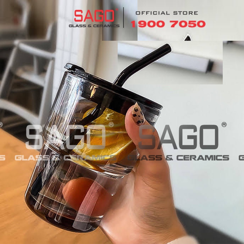 [ Siêu Hot ] Ly Thủy Tinh Hai Tầng INS Water Cup 400ml Có Nắp | Tùy Chọn Có Bao Da và Óng Hút Thủy Tinh